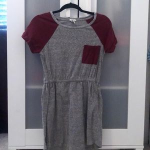 Maroon and gray short sleeve shirt dress